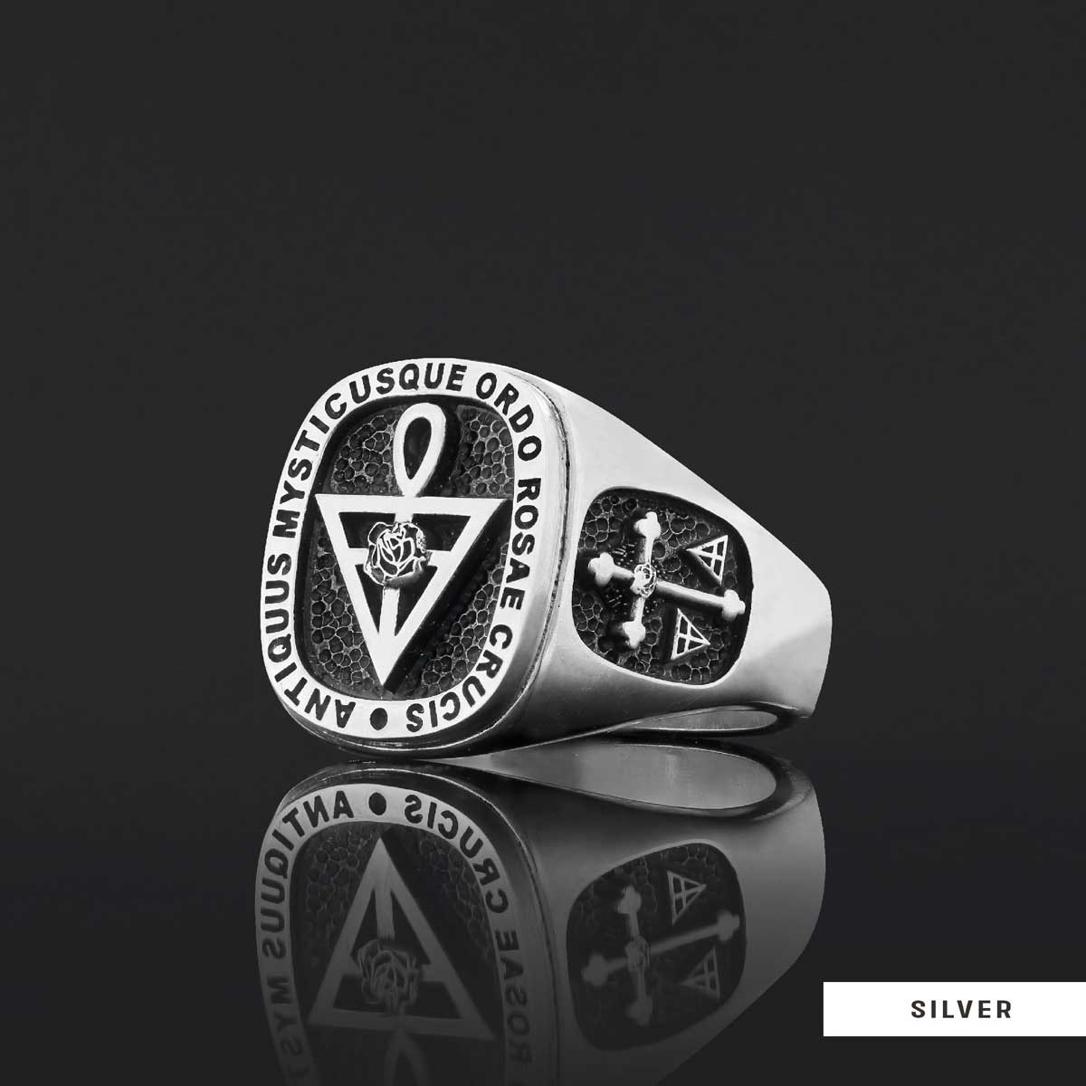 Handmade Silver Special Design Rosae Crucis Mason Ring Handmade Silver Special Design Rosae Crucis Mason Ring