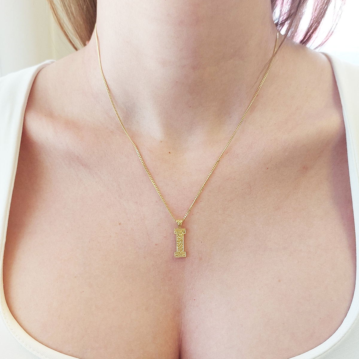 Handmade Special Design 925 Sterling Silver Letter Monogram I Necklace