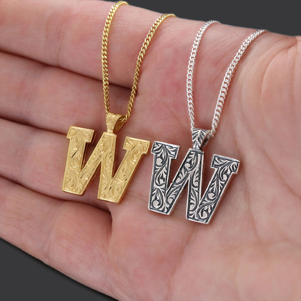 Handmade Sterling Silver Monogram W Letter Necklace