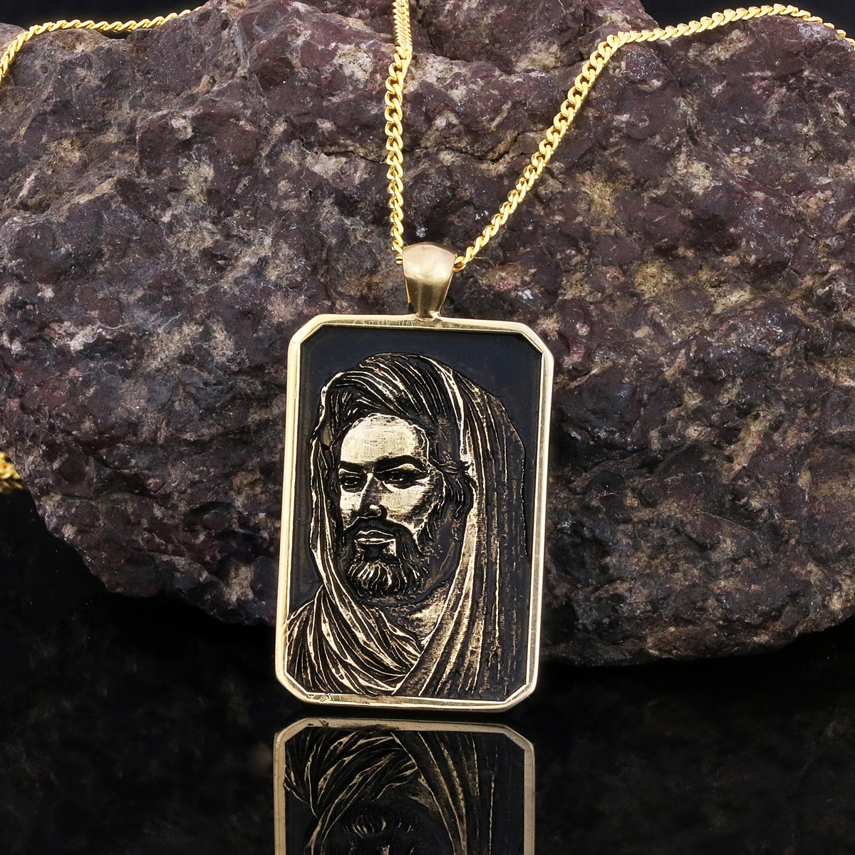 Hazrat Ali Face Necklace, Islamic Rectangular Pendant, Dhulfiqar Jewelry, Zulfiqar Face Necklace, Zulfiqar Jewelry, Muslim Silver Necklace