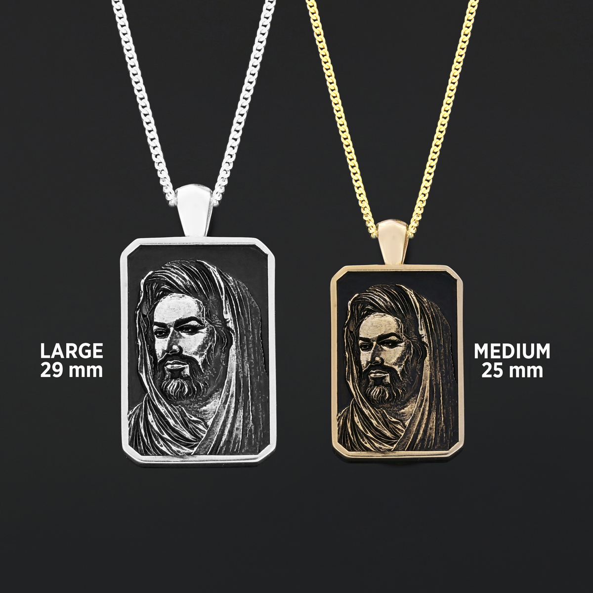 Hazrat Ali Face Necklace, Islamic Rectangular Pendant, Dhulfiqar Jewelry, Zulfiqar Face Necklace, Zulfiqar Jewelry, Muslim Silver Necklace