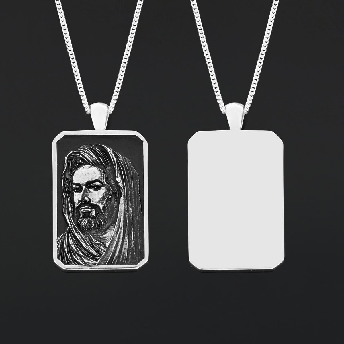 Hazrat Ali Face Necklace, Islamic Rectangular Pendant, Dhulfiqar Jewelry, Zulfiqar Face Necklace, Zulfiqar Jewelry, Muslim Silver Necklace