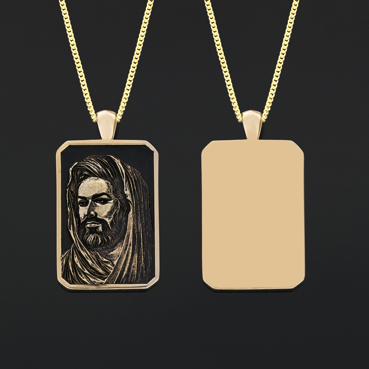 Hazrat Ali Face Necklace, Islamic Rectangular Pendant, Dhulfiqar Jewelry, Zulfiqar Face Necklace, Zulfiqar Jewelry, Muslim Silver Necklace