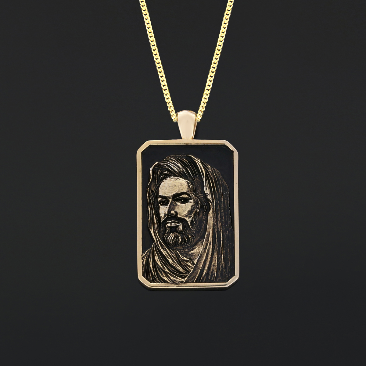 Hazrat Ali Face Necklace, Islamic Rectangular Pendant, Dhulfiqar Jewelry, Zulfiqar Face Necklace, Zulfiqar Jewelry, Muslim Silver Necklace