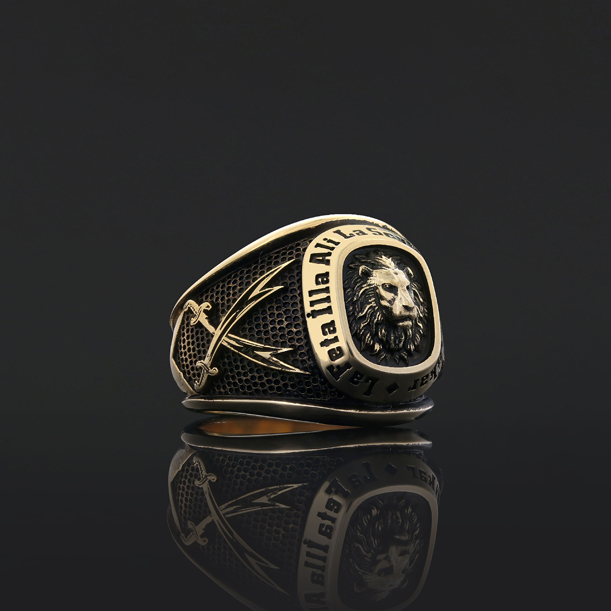 Hazrat Ali Lion Ring, Dhulfiqar Sword Round Ring, Islamic Zulfiqar Sword Jewelry, Zulfiqar Face Ring Jewelry, Muslim Silver Ring