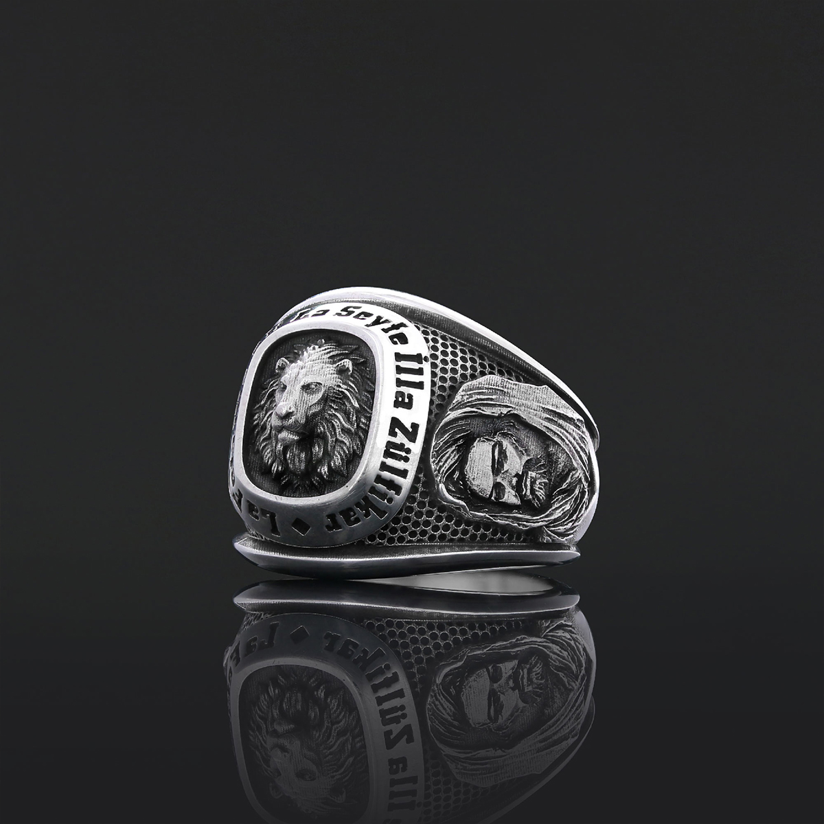 Hazrat Ali Lion Ring, Dhulfiqar Sword Round Ring, Islamic Zulfiqar Sword Jewelry, Zulfiqar Face Ring Jewelry, Muslim Silver Ring