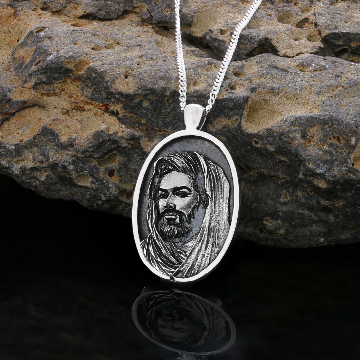 Islamic Oval Pendant, Dhulfiqar Jewelry, Zulfiqar Face Necklace, Zulfiqar Jewelry, Muslim Silver Hazrat Ali Face Necklace