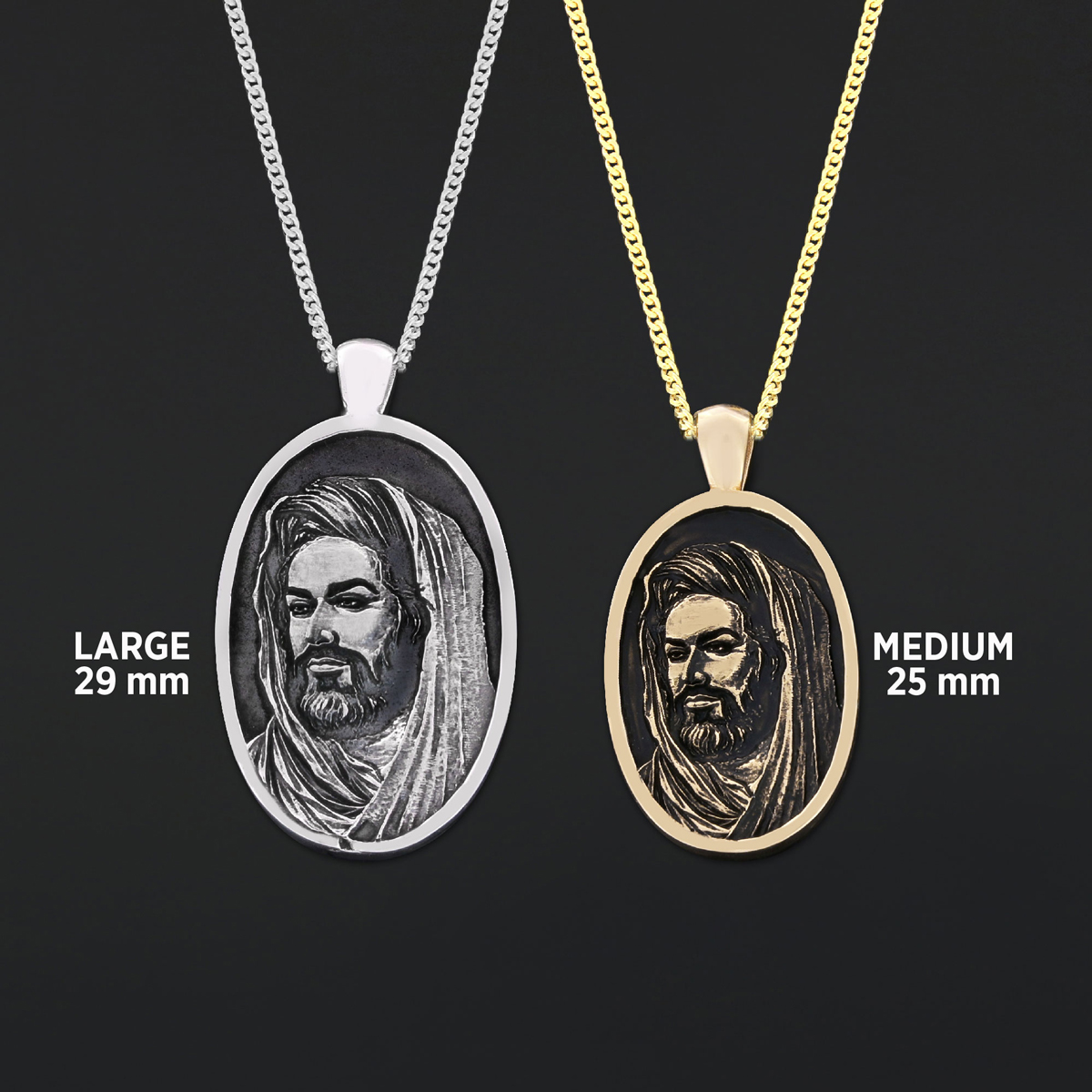 Islamic Oval Pendant, Dhulfiqar Jewelry, Zulfiqar Face Necklace, Zulfiqar Jewelry, Muslim Silver Hazrat Ali Face Necklace