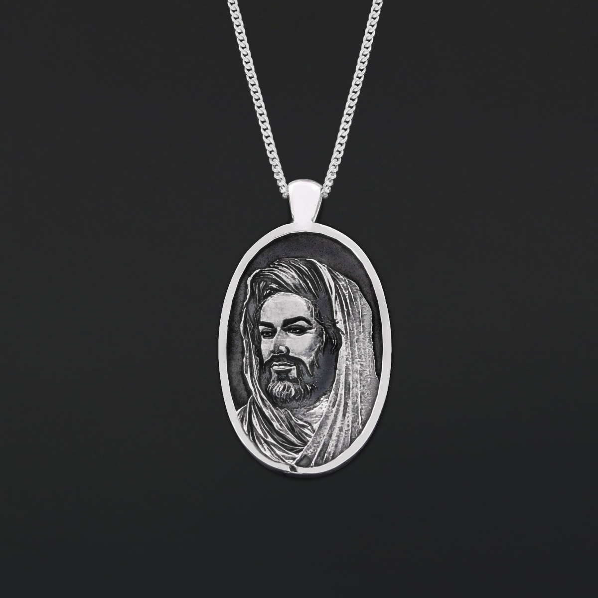 Islamic Oval Pendant, Dhulfiqar Jewelry, Zulfiqar Face Necklace, Zulfiqar Jewelry, Muslim Silver Hazrat Ali Face Necklace