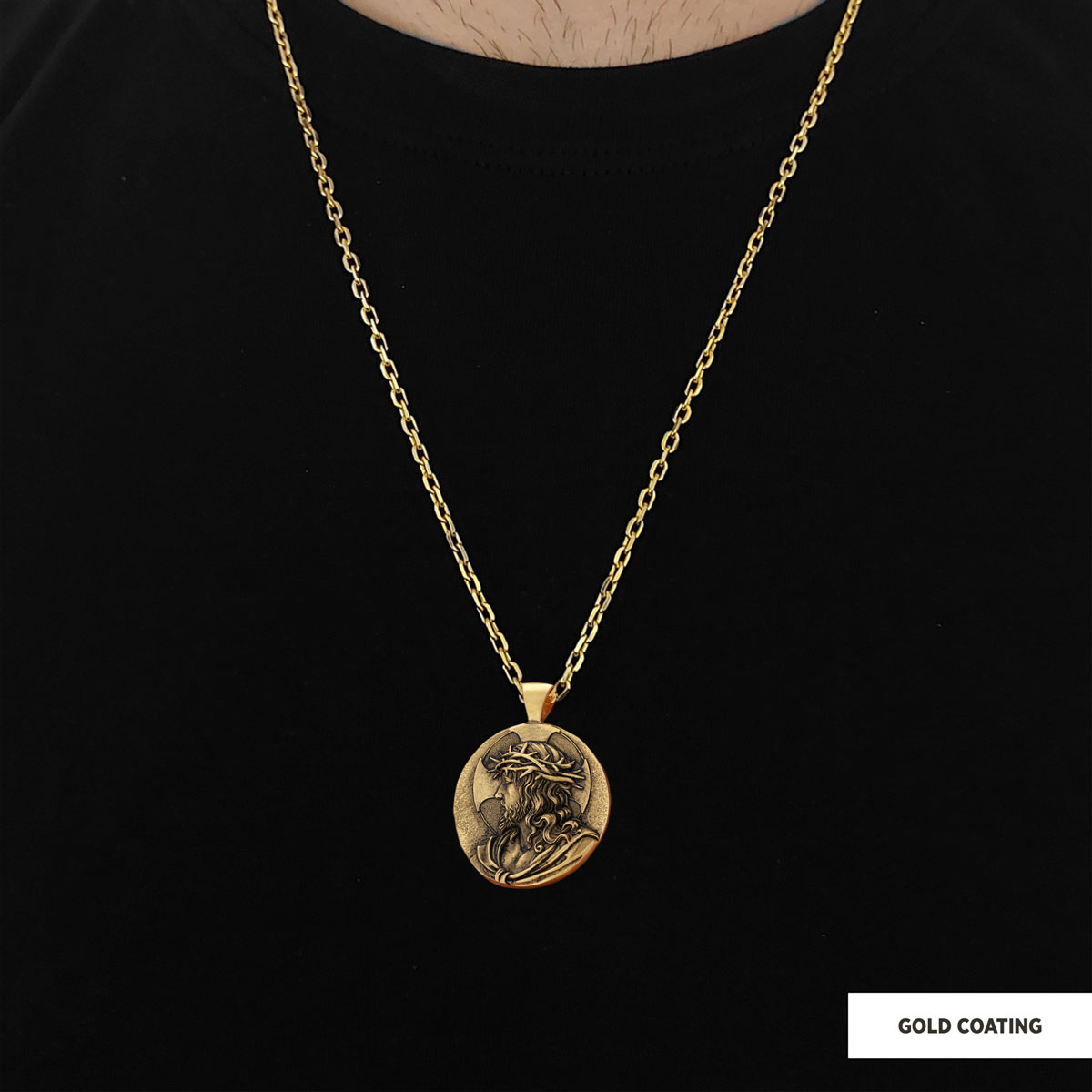 Jesus Christian Pendant, Gold Plated Jesus Necklace, Religious Jewelry, Gift for Her, Gift for Him