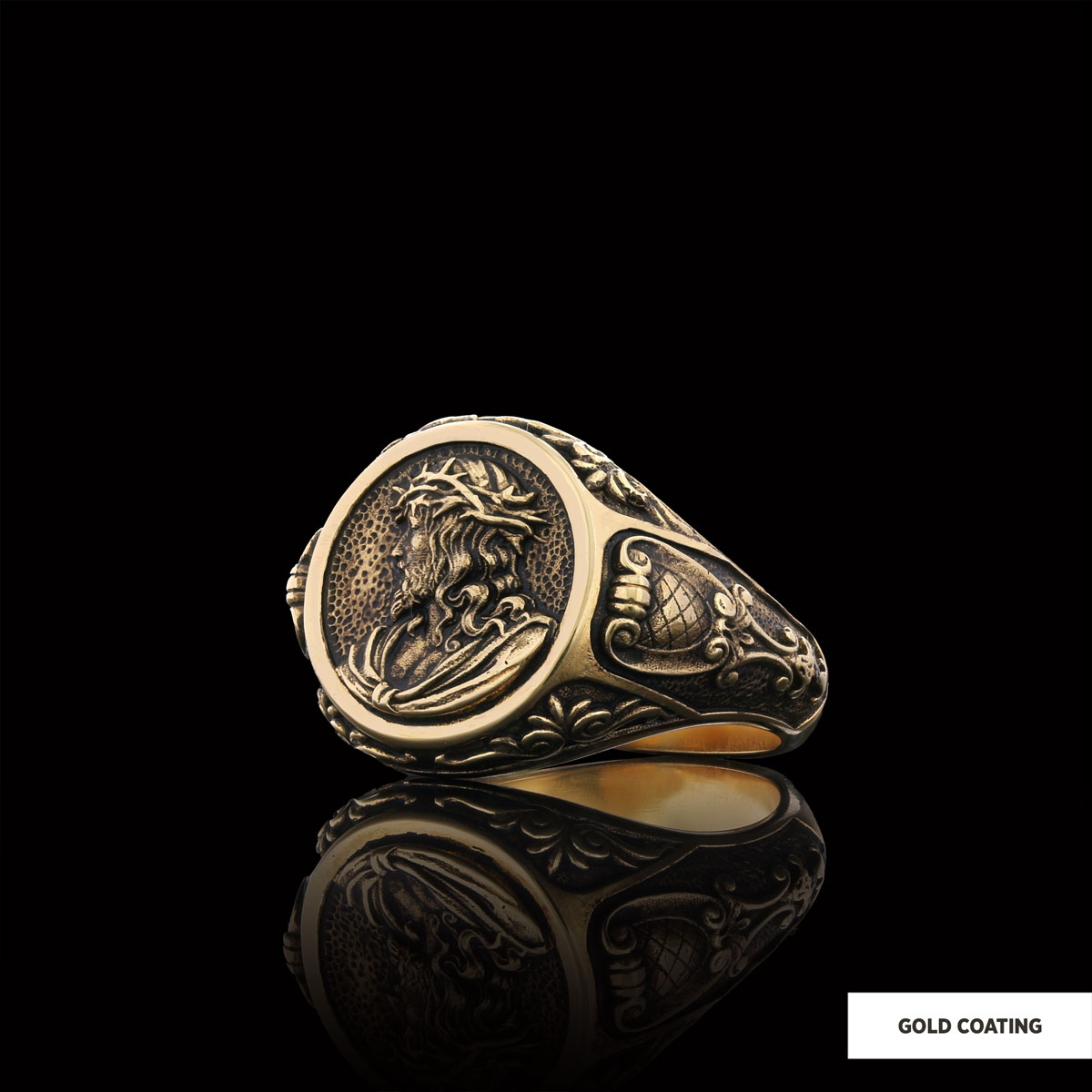 Jesus Motif Ring, Jesus Ring, Silver Religious Ring, Gold Plated Jesus Jewelry, Christian Signet Ring
