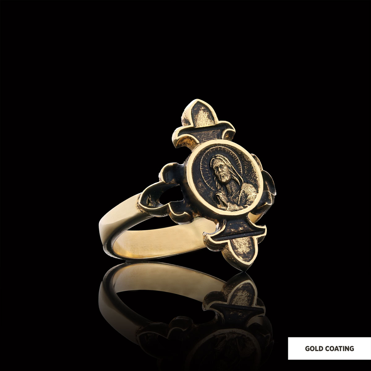 Jesus Motif Ring, Jesus Ring, Silver Religious Ring, Gold Plated Jesus Jewelry, Christian Signet Ring