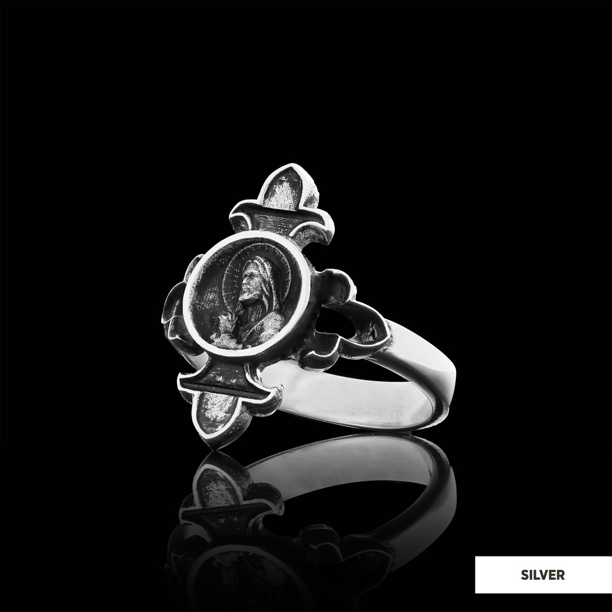 Jesus Motif Ring, Jesus Ring, Silver Religious Ring, Gold Plated Jesus Jewelry, Christian Signet Ring