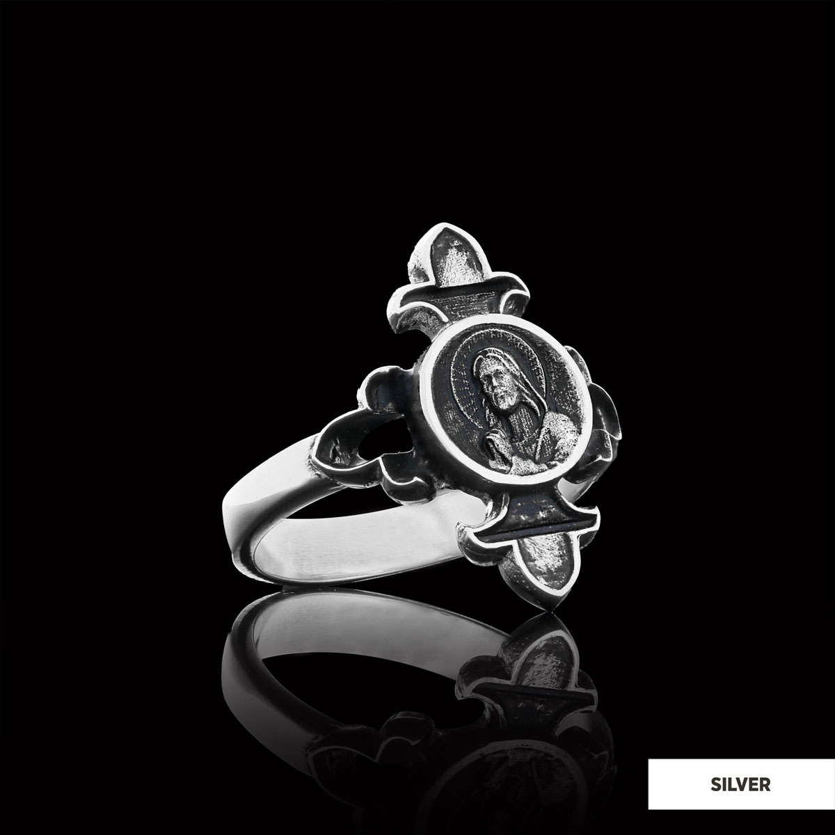 Jesus Motif Ring, Jesus Ring, Silver Religious Ring, Gold Plated Jesus Jewelry, Christian Signet Ring