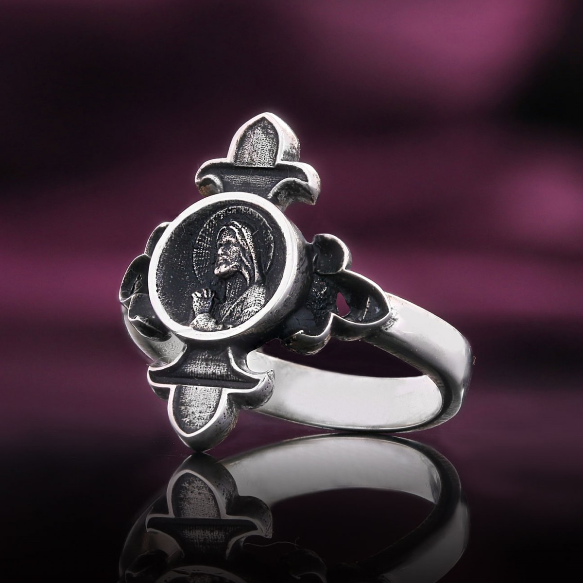 Jesus Motif Ring, Jesus Ring, Silver Religious Ring, Gold Plated Jesus Jewelry, Christian Signet Ring