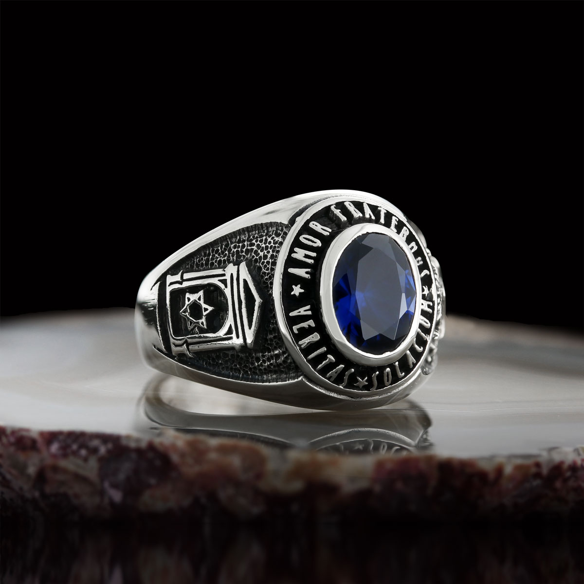 Jewish Masonic Round Ring, Custom Stone Mason Ring, Freemasonic Ring, Master Mason Ring