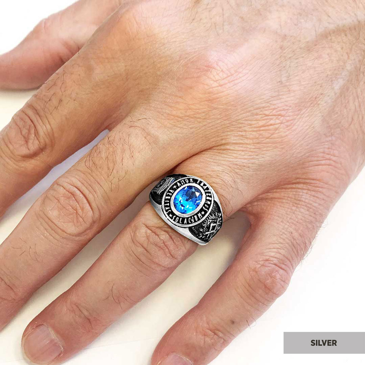 Jewish Masonic Round Ring, Custom Stone Mason Ring, Freemasonic Ring, Master Mason Ring