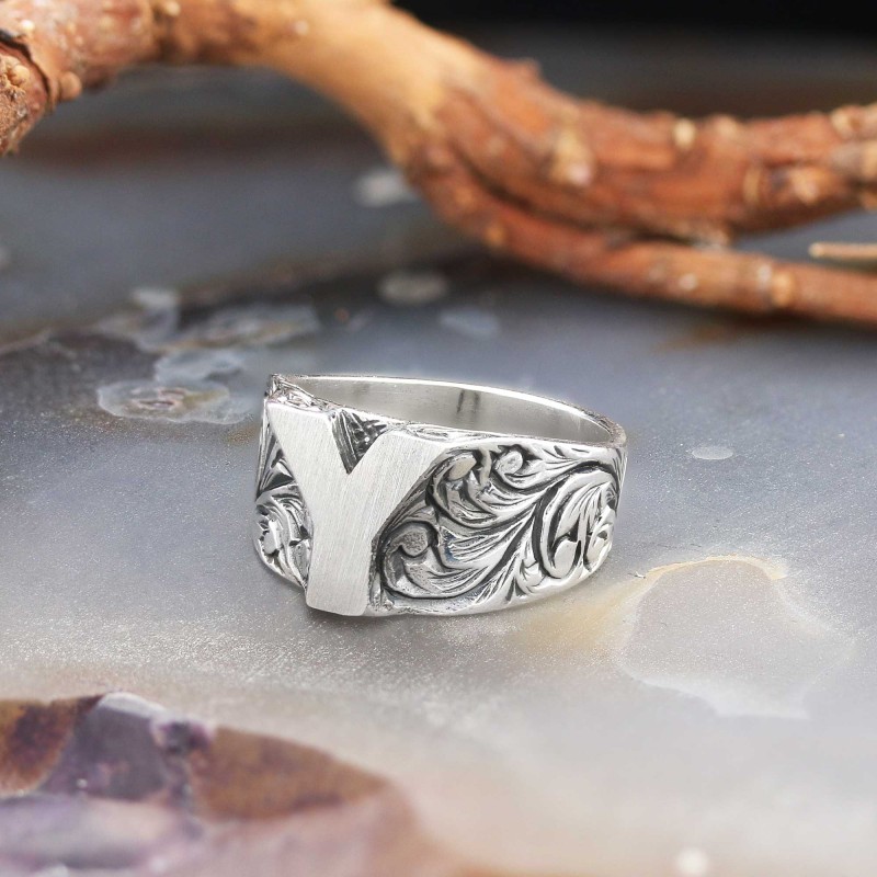 Bold Letter Y Monogram 925 Sterling Silver Women Ring