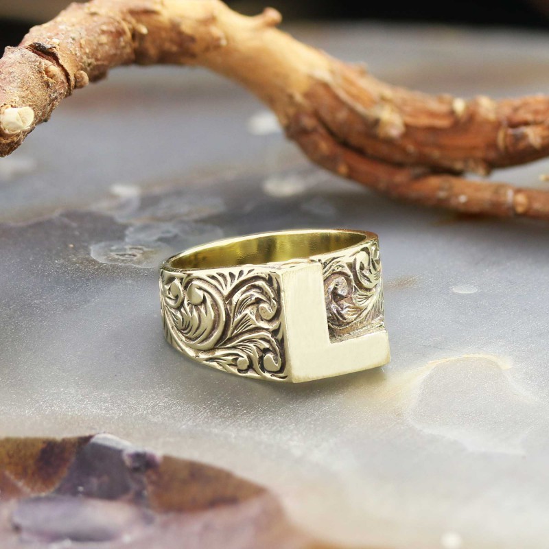 L Bold Letter 925 Sterling Silver Monogram Women Ring