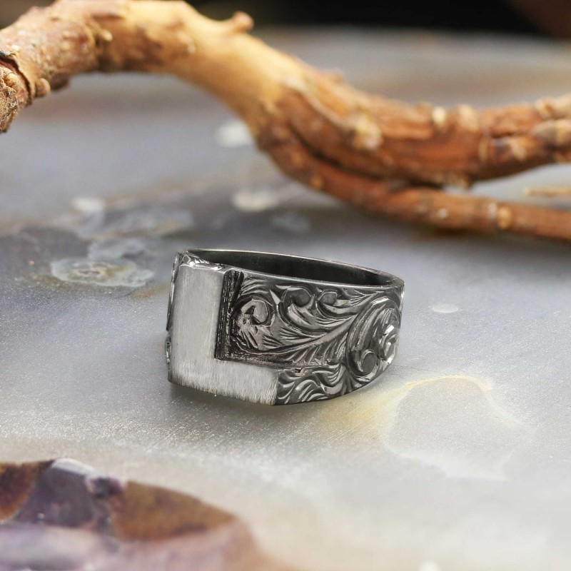 L Bold Letter 925 Sterling Silver Monogram Women Ring