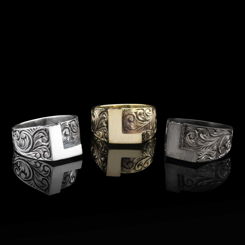 L Bold Letter 925 Sterling Silver Monogram Women Ring