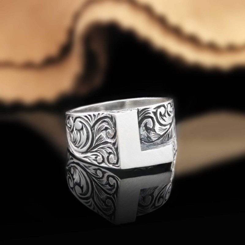 L Bold Letter 925 Sterling Silver Monogram Women Ring