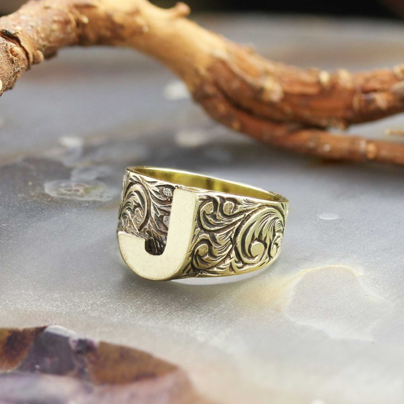 Letter J Monogram 925 Sterling Silver Women Ring