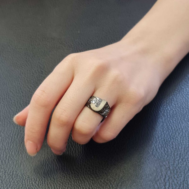 Letter J Monogram 925 Sterling Silver Women Ring