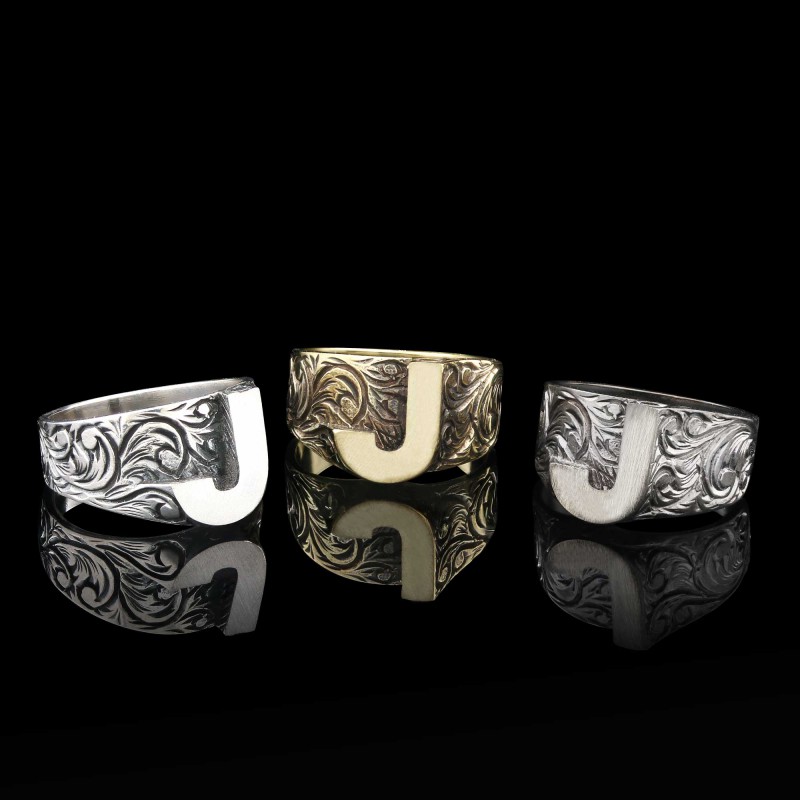 Letter J Monogram 925 Sterling Silver Women Ring