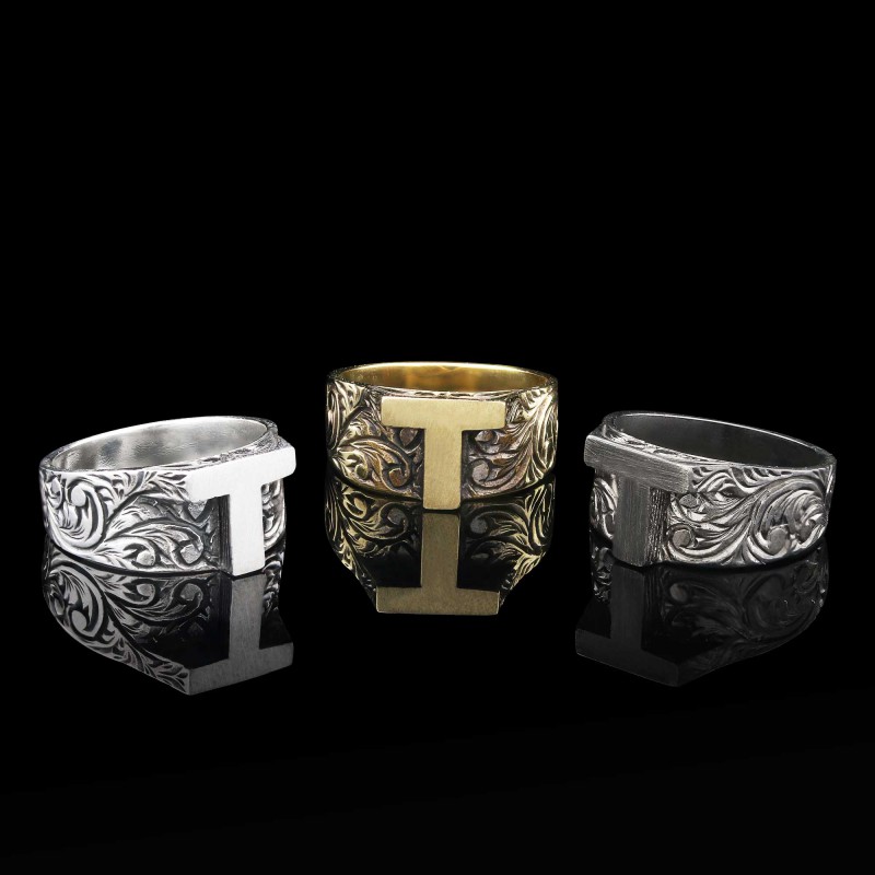 Letter T 925 Sterling Silver Monogram Women Ring