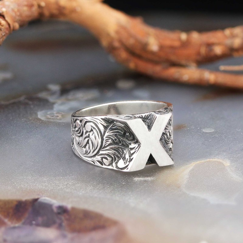 Letter X Monogram 925 Sterling Silver Women Ring