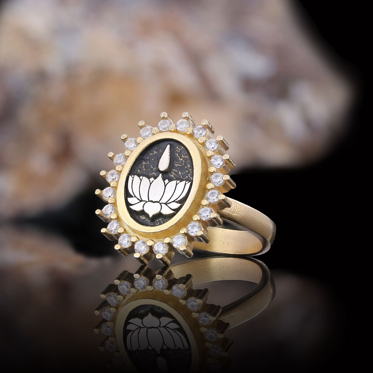Lotus Flower Ring, Buddhist Symbol Ring, Stoned Buddhist Ring, Lotus Jewelry, Women's Gift Accessory