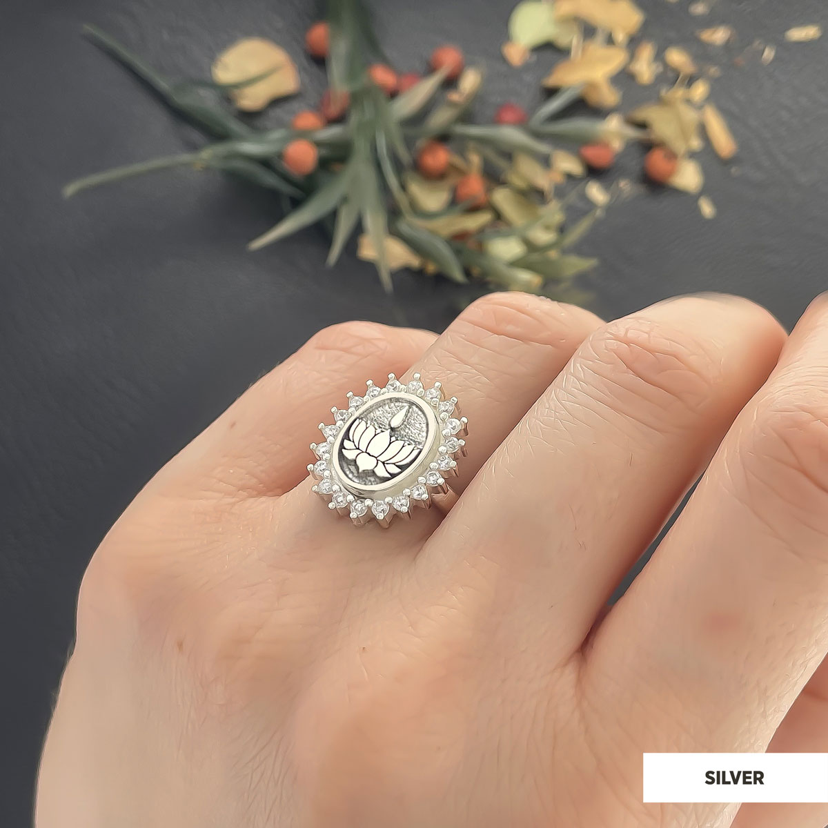 Lotus Flower Ring, Buddhist Symbol Ring, Stoned Buddhist Ring, Lotus Jewelry, Women's Gift Accessory
