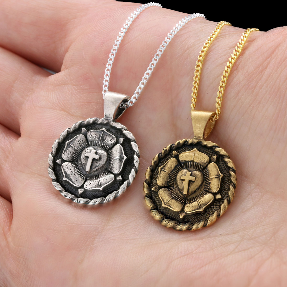 Lutheranism Pendant, Rosae Crucis Necklace, Rose and Cross Pendant, Amorc Necklace, Lutheranism Jewelry, Gift for Her, Gift for Him