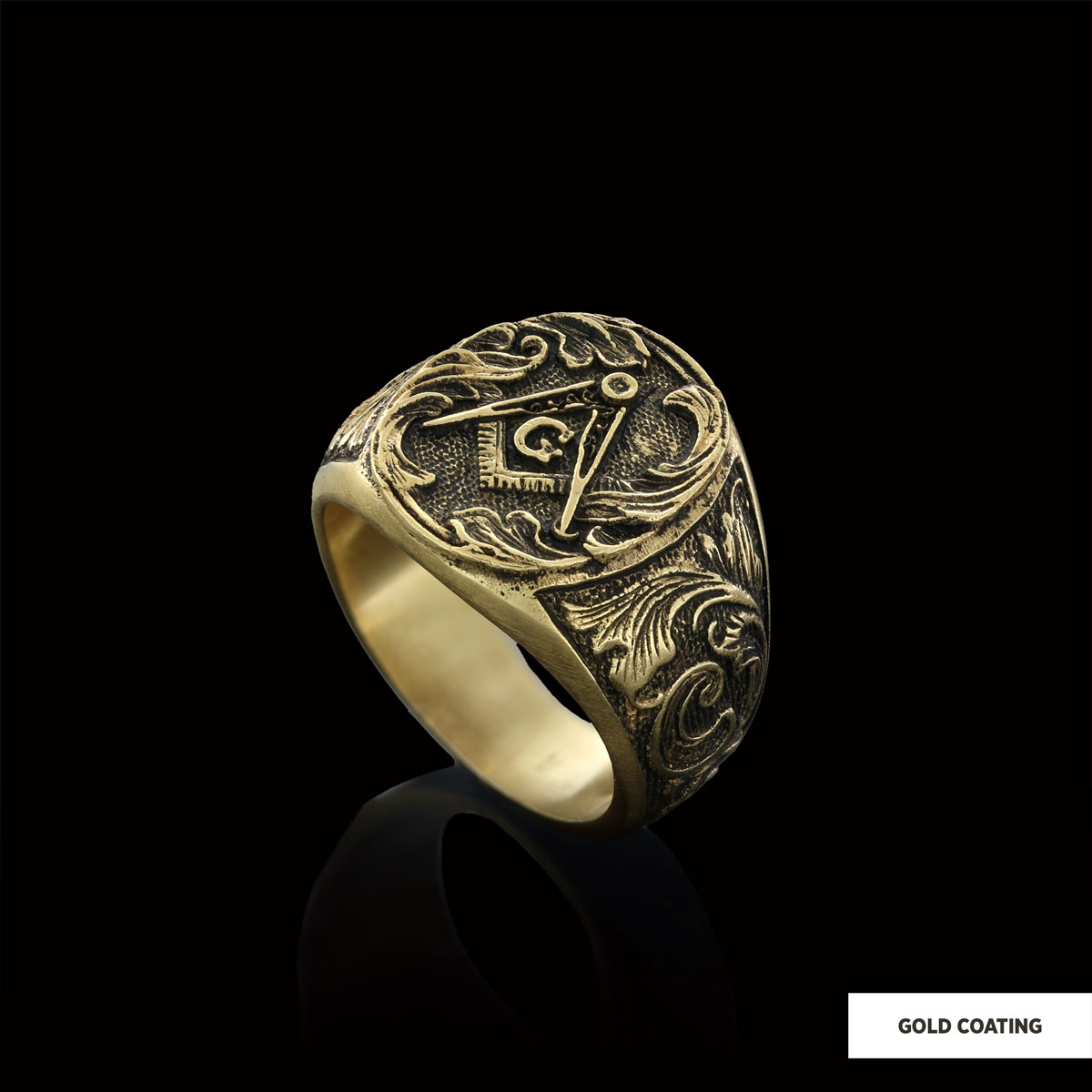 Masonic Compass Round Ring, Men Signet Mason Ring, Freemason Symbol Signet Ring