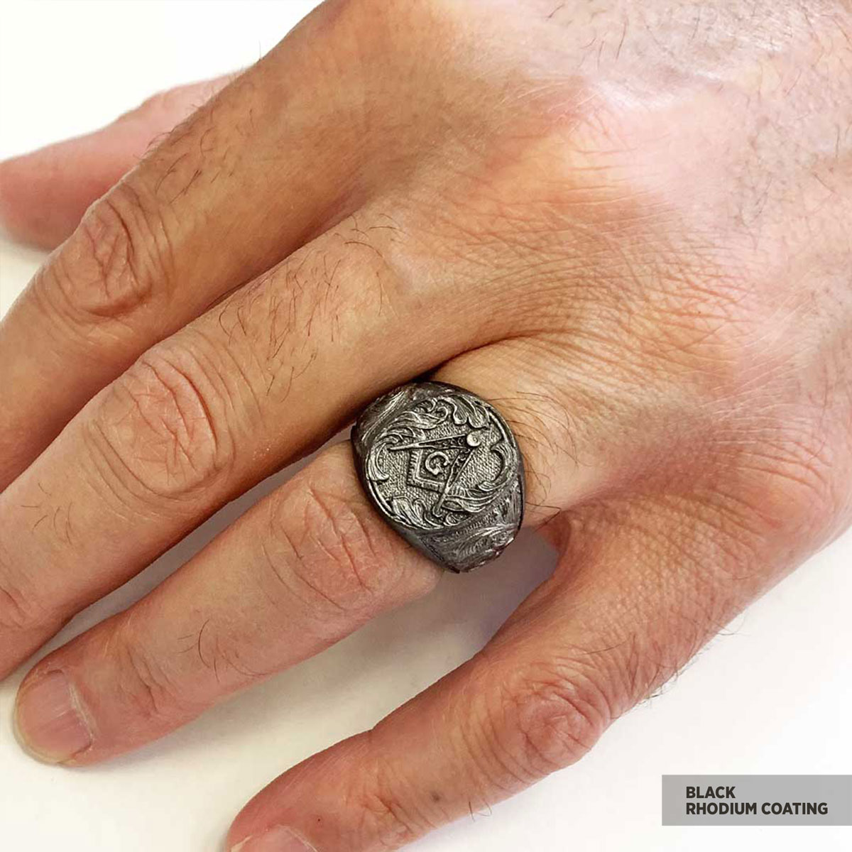 Masonic Compass Round Ring, Men Signet Mason Ring, Freemason Symbol Signet Ring