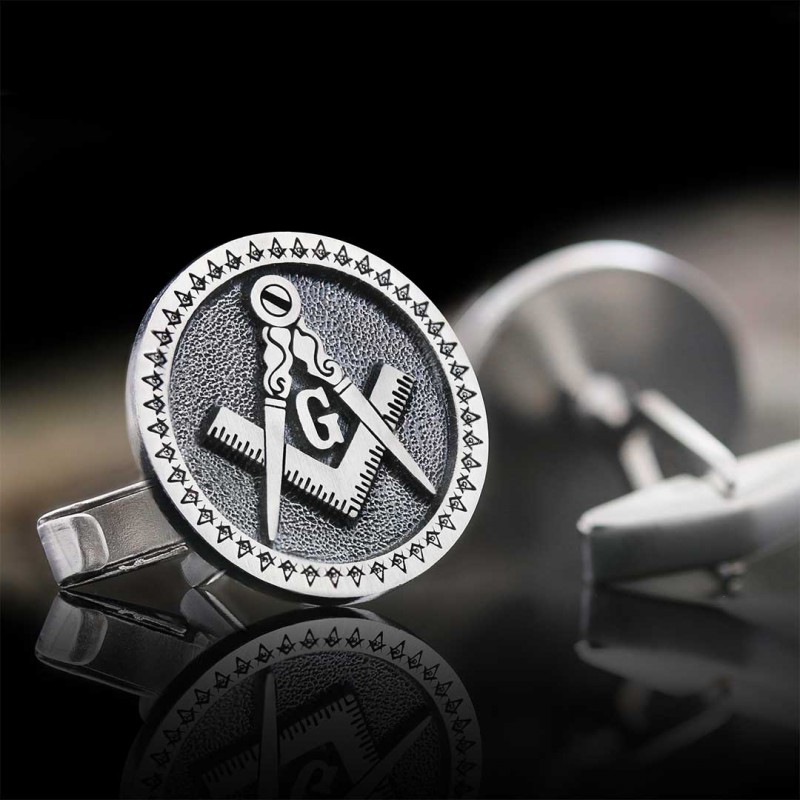 Special Design Round Masonic Sterling Silver Lodge Cufflink