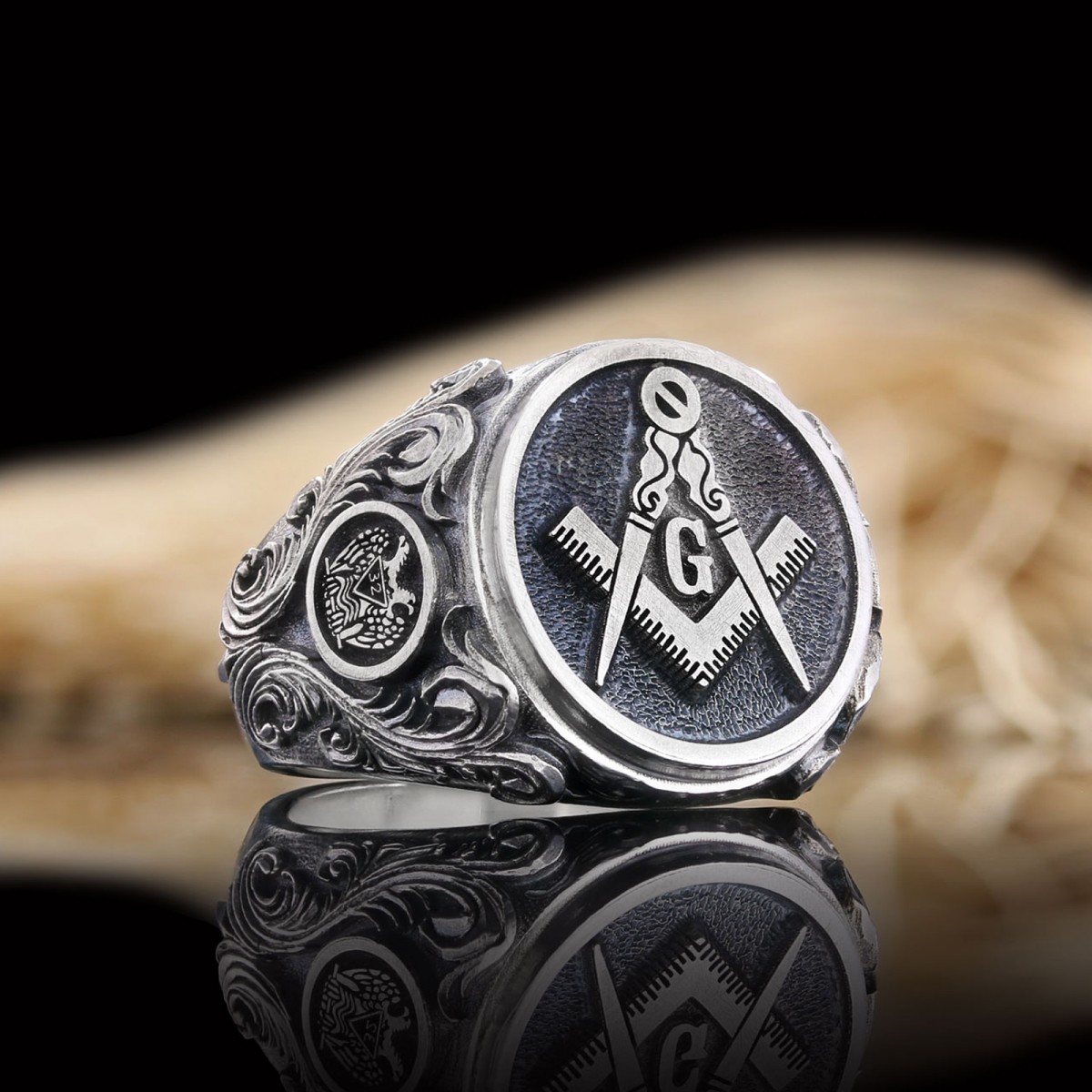 Masonic Ring, Antique Mason Ring, Elegant Mason Ring, Silver Jewelry Gift