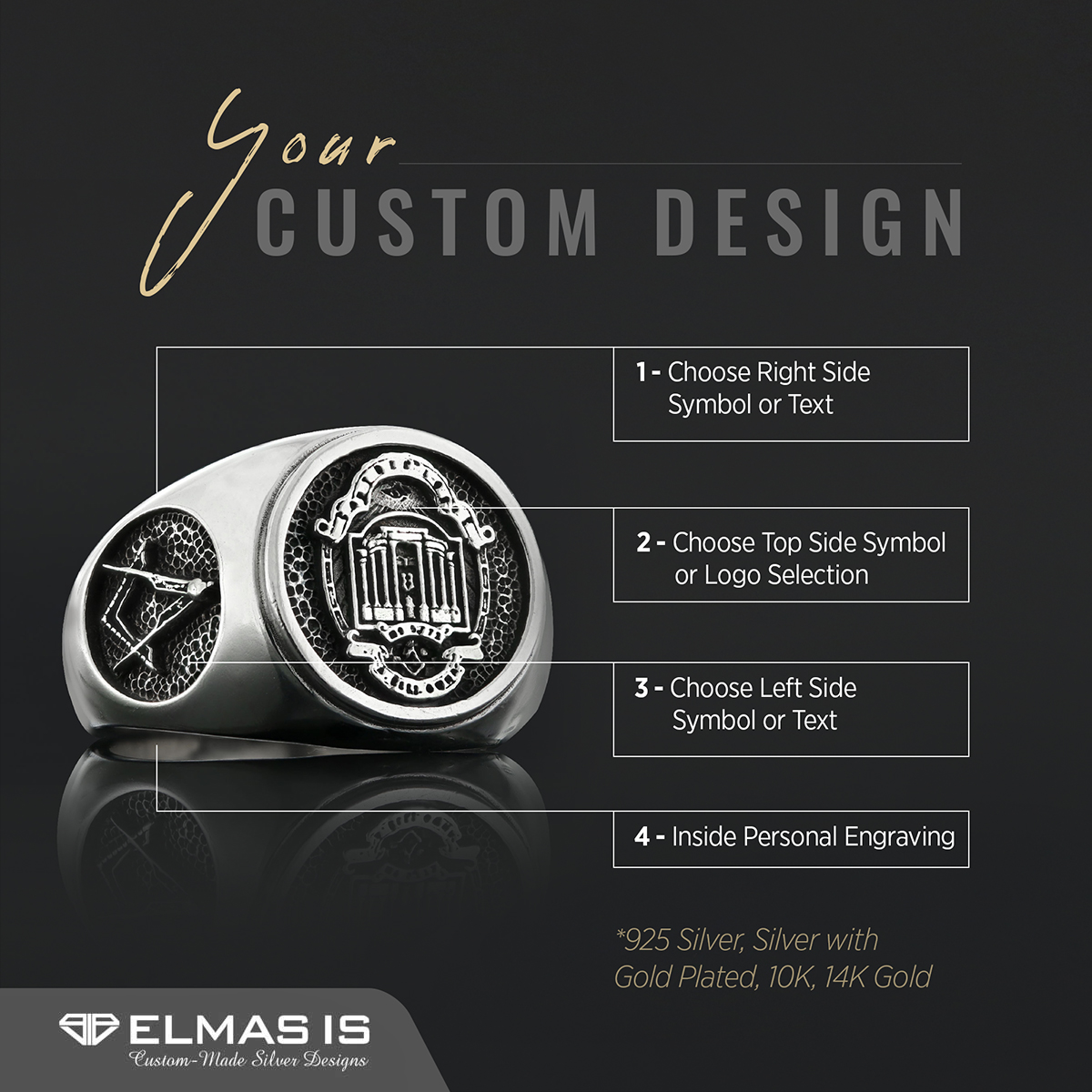 Masonic Ring, Custom Masonic Ring for Men, Master Mason Signet Ring