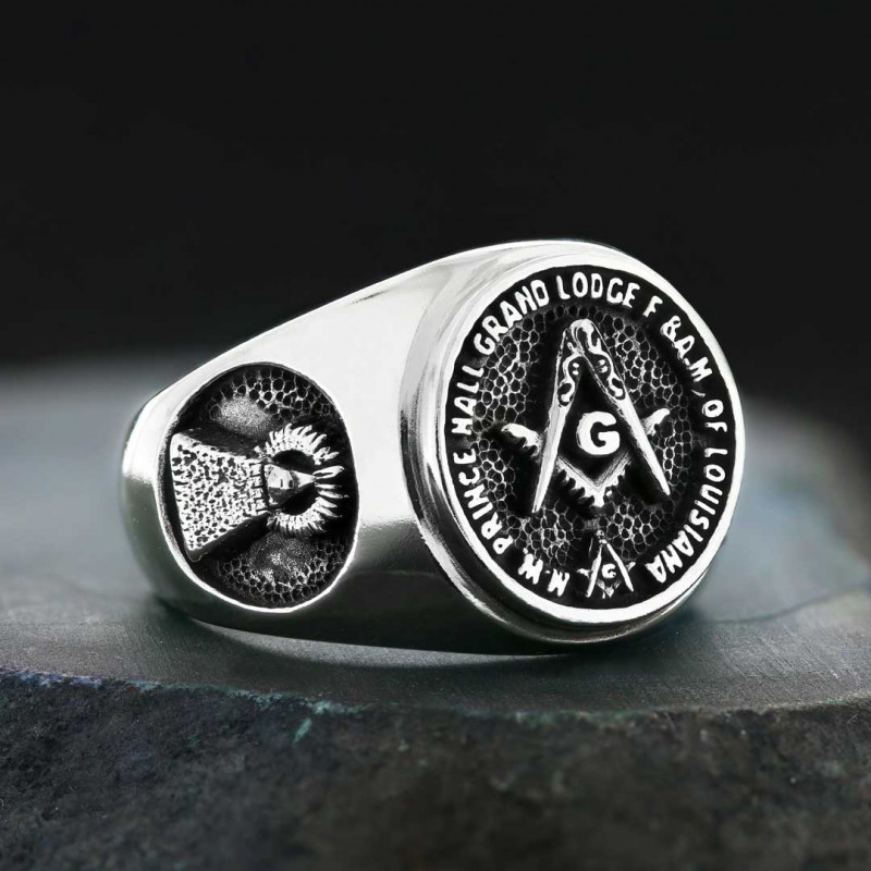 Men's Solid Back 925 Sterling Silver Masonic Blue Lodge Ring