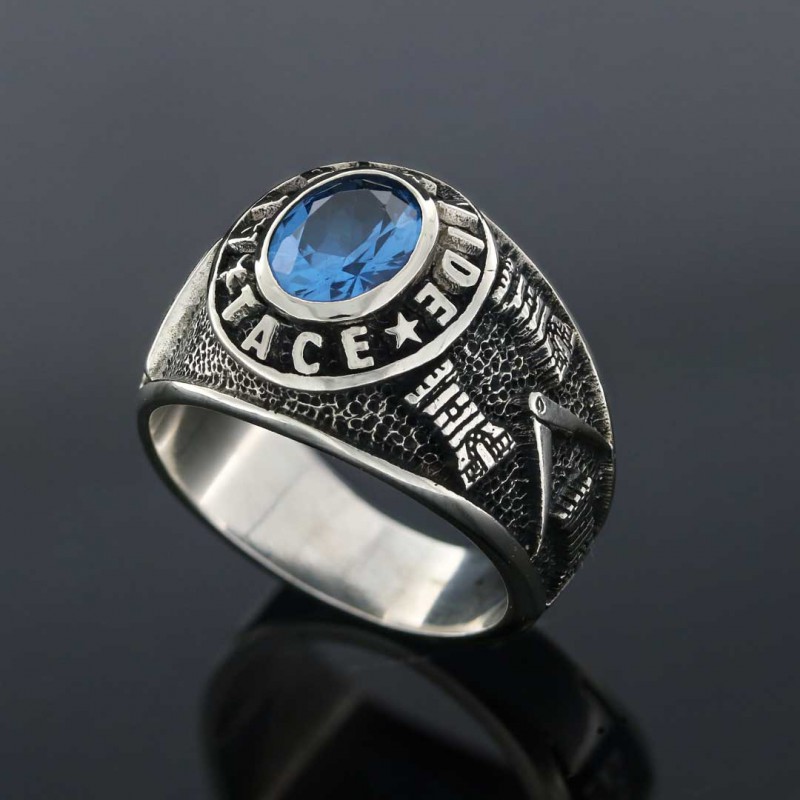 Round Blue Stone Masonic Ring