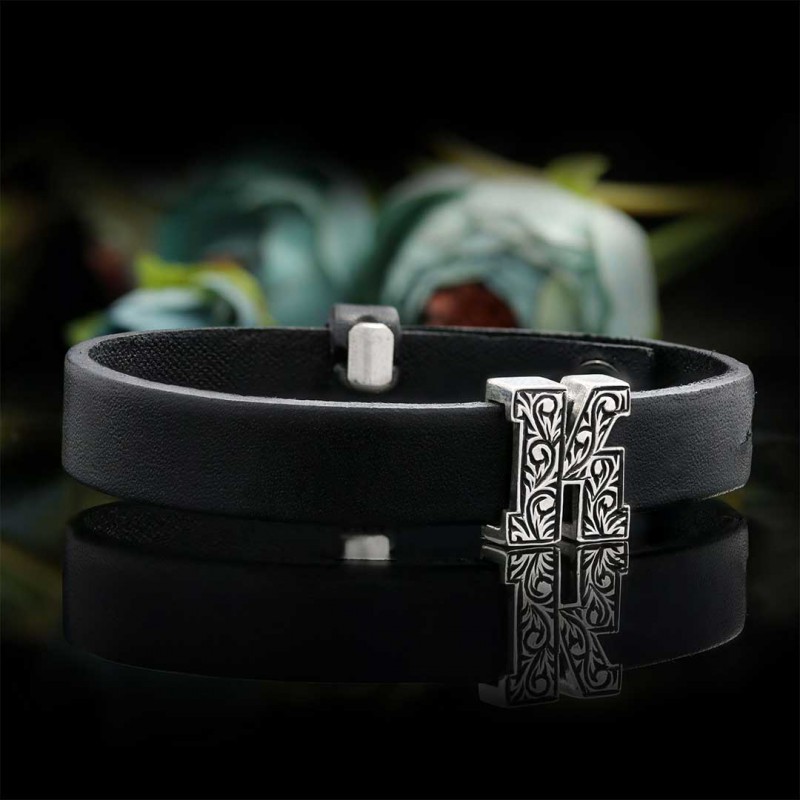Motif Letter K Leather Bracelet