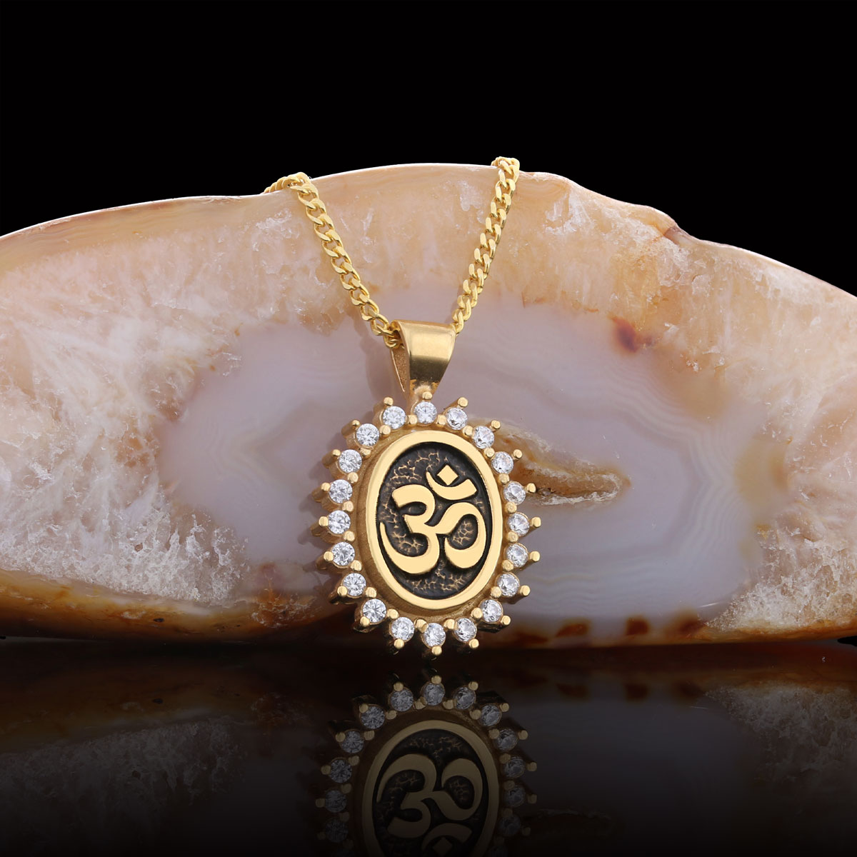 Om Necklace, Aum Necklace, Spiritual Jewelry, Om Necklace, Yoga-inspired Om Charm, Elegant Om Necklace, Stoned Aum Pendant