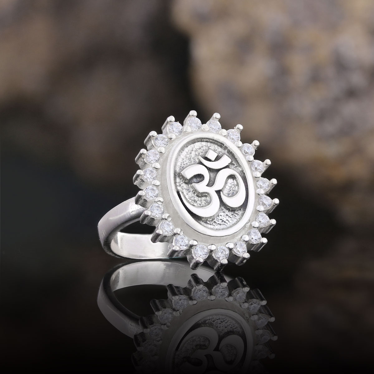 Om Ring, Aum Ring, Spiritual Jewelry, Yoga-inspired Om Charm, Elegant Om Ring, Stoned Aum Ring