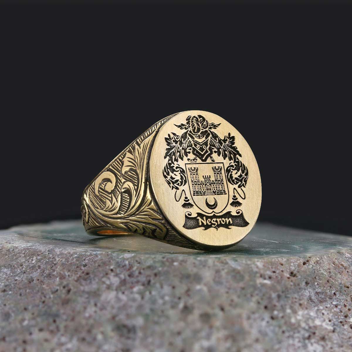 Oval Celtic Design Engraved Family Ring, Custom Design Handmade Family Crest Ring