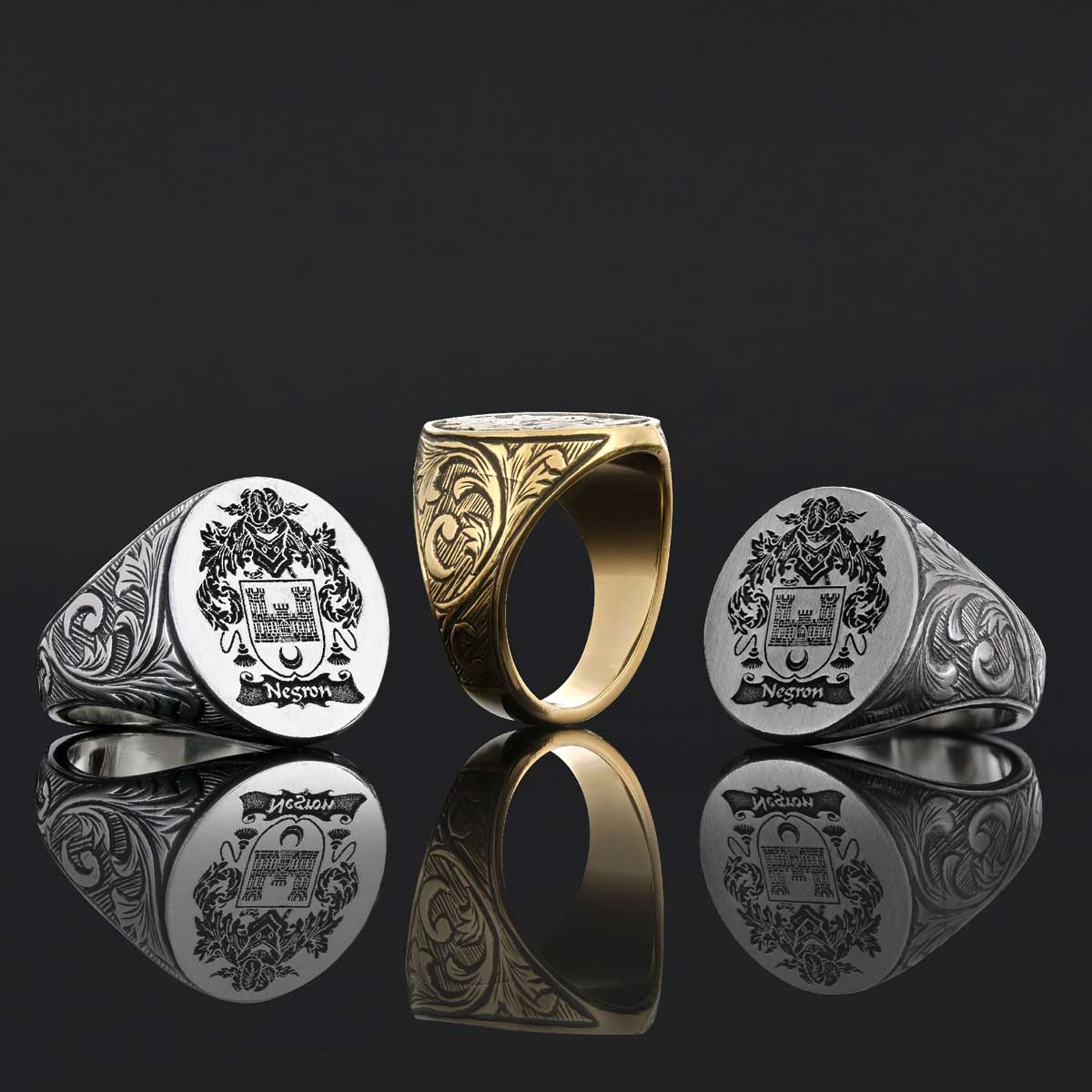 Oval Celtic Design Engraved Family Ring, Custom Design Handmade Family Crest Ring