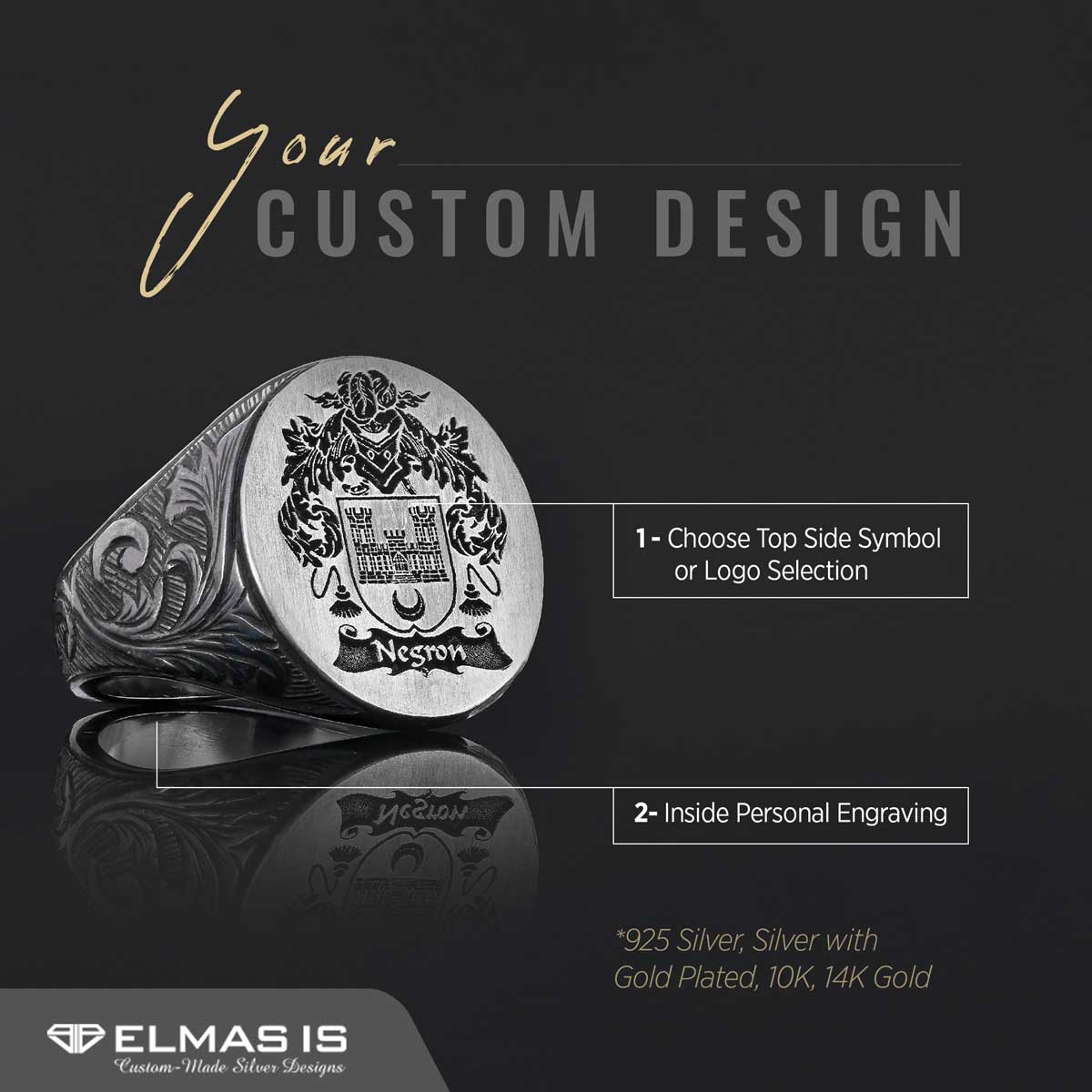Oval Celtic Design Engraved Family Ring, Custom Design Handmade Family Crest Ring