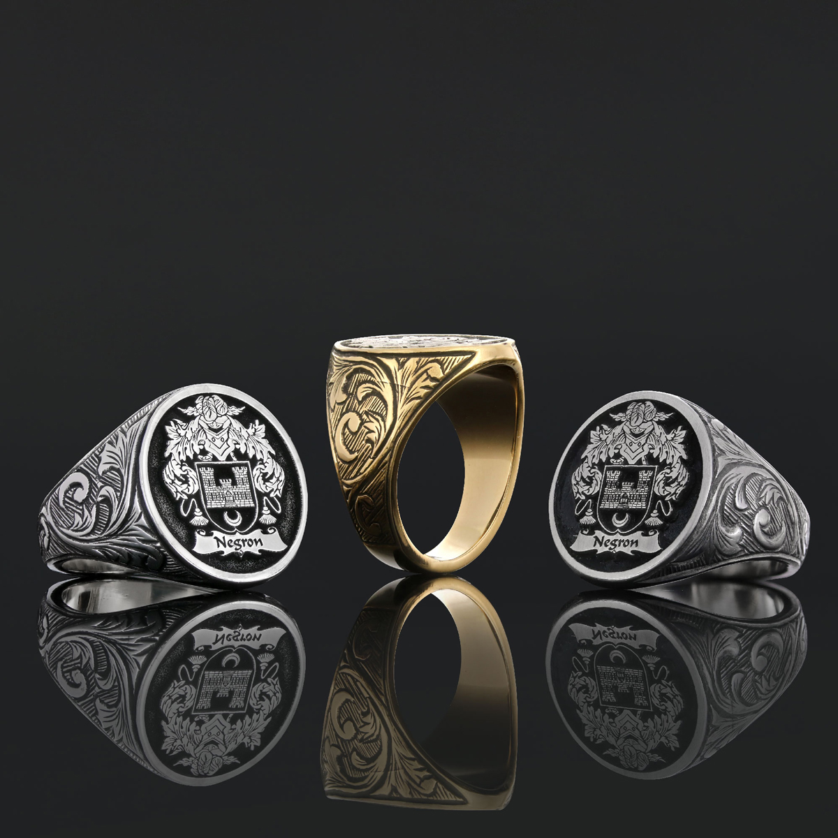 Oval Celtic Design Raised Family Ring, Custom Family Crest Ring