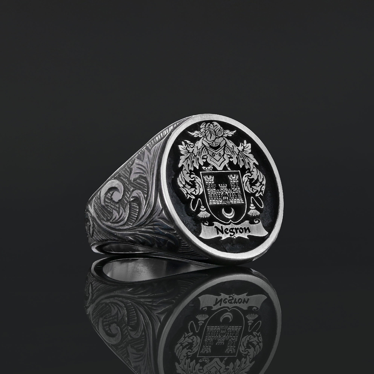 Oval Celtic Design Raised Family Ring, Custom Family Crest Ring