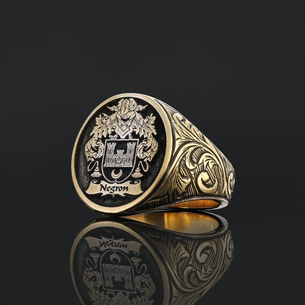 Oval Celtic Design Raised Family Ring, Custom Family Crest Ring